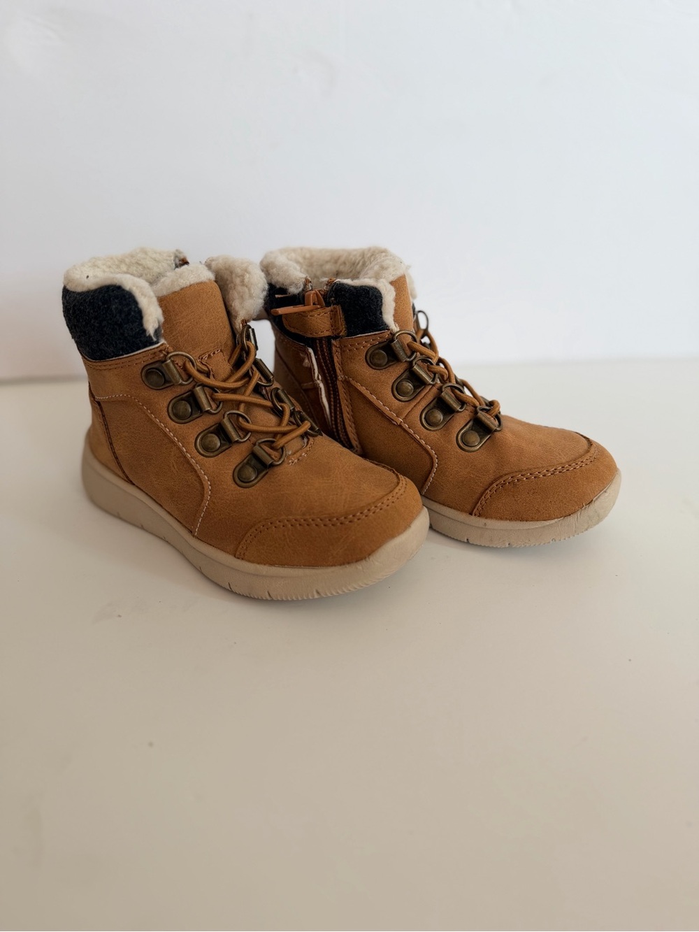 London Fog Kids Chestnut Faux-Suede Lace-Up Boots with Sherpa